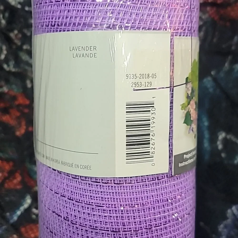 Floral Deco Mesh Roll - Light Purple Lavender with Purple Metallic Accents